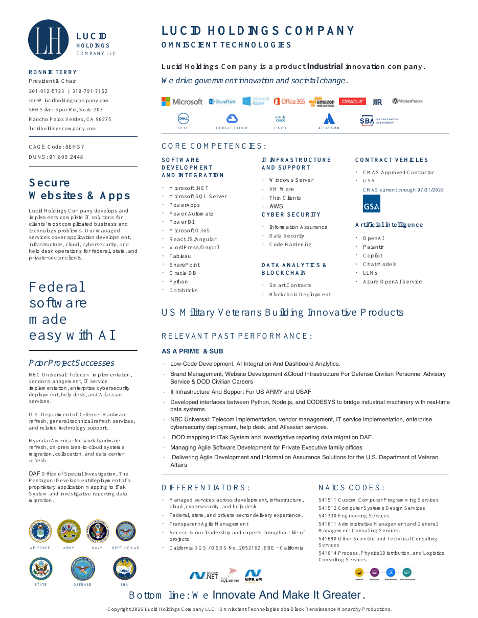 Preview of the Lucid Holdings Company and Omniscient Technologies capability statement